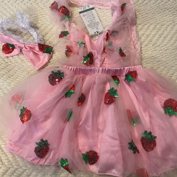 Pink Strawberry Tutu Romper Dress 12 18M - Picture 7 of 9